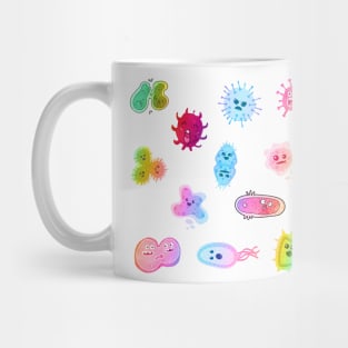 Cute Microbes Bacteria, Virus, Ecoli MicroBiology Seamless Pattern Sticker Pack. Mug